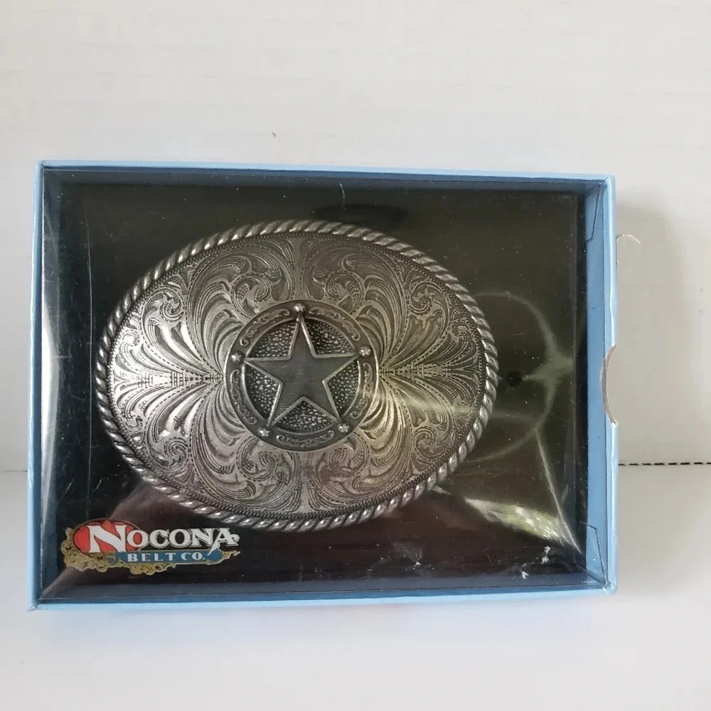 Nocona  Belt Co,Large Oval Metal Texas Star Womans Belt Buckle.